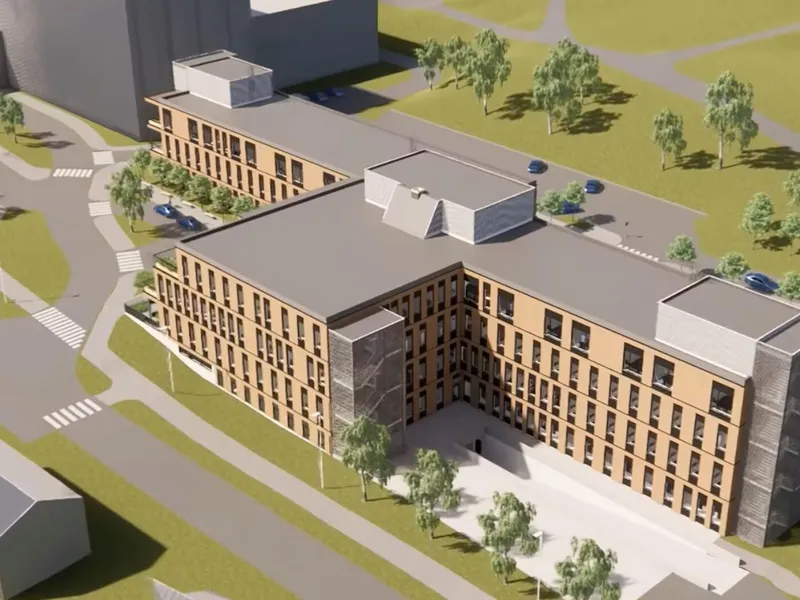 Harstad kommune bygde helsehus vegg i vegg med sykehuset, men forbindelsen via en kulvert er fortsatt ikke åpen. Illustrasjon: Norconsult.