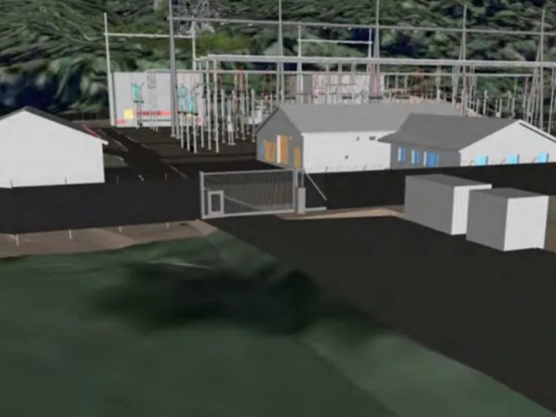 Kontrollhus og lager er planlagt helt nord på det nye stasjonsområdet. Illustrasjon: Statnett