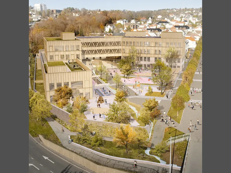 Illustrasjon av Os skole og idrettshall. Kilde: White Arkitekter AB.