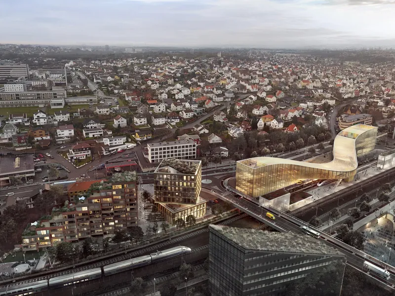 Dronebilde av det nye kontorbygget
