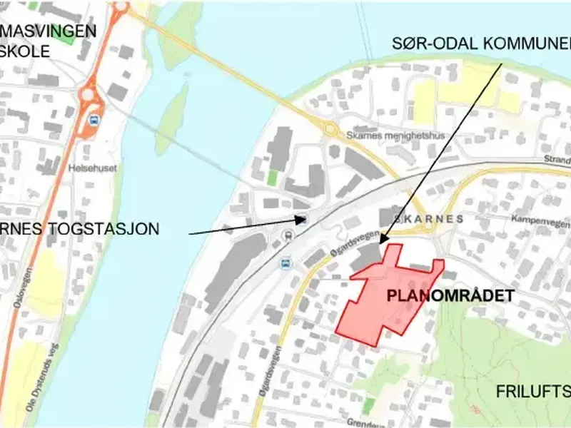 Oversiktskart over planområdet Rådhusparken og nærområde