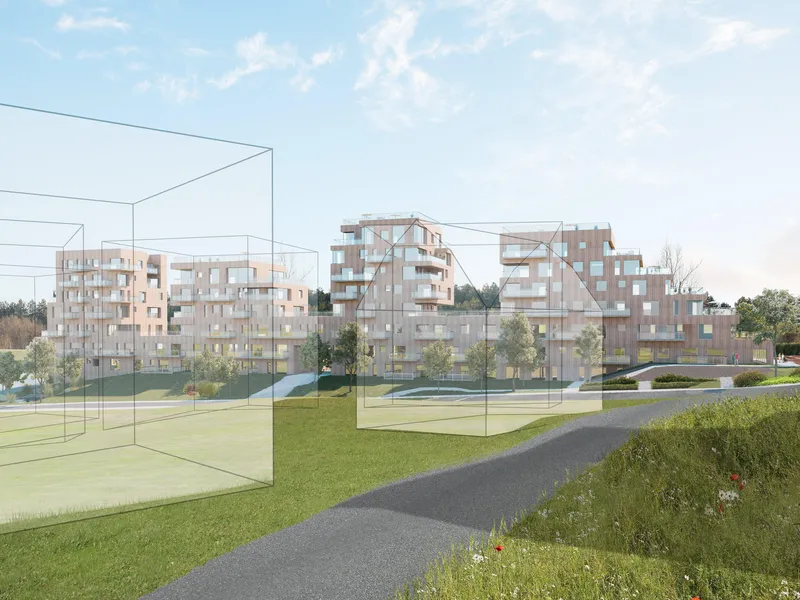 Illustrasjon av boligprosjektet i Langhus