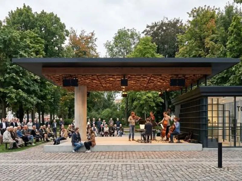 Illustrasjon av Paviljongen slik den vil se ut når taket er bygd 