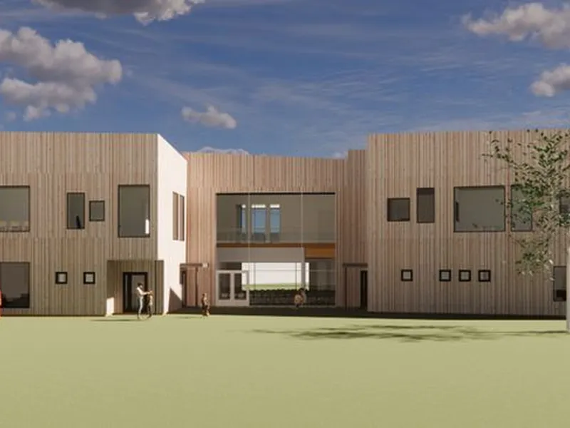 Slik blir nye Vaksdal skule. Illustrasjon: Holon Arkitektur.