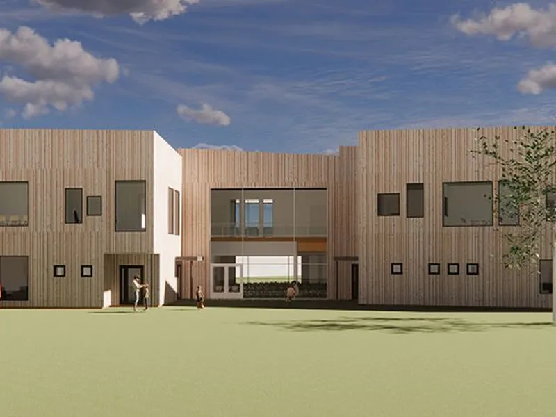 Slik blir nye Vaksdal skule. Illustrasjon: Holon Arkitektur.