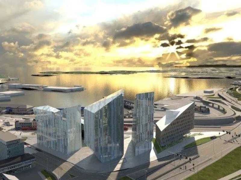 Bilde av Quadrum bygg E, stort bygg i Kristiansand med utsikt mot sjøen