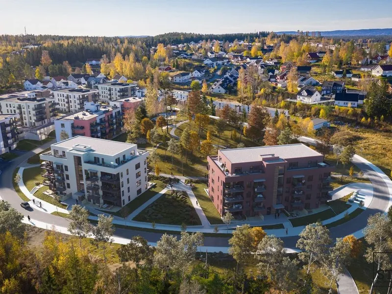 Leilighetsprosjektet på Råholtåsen er tegnet av Arkitektene Fosse & Aasen. STØ Entreprenør skal utføre prosjektet i en totalentreprise for Øvre Romerike Boligutvikling. Illustrasjon: Arkitektene Fosse & Aasen.