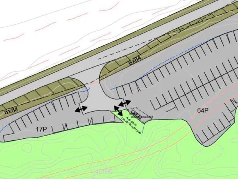 Mulig oppsett og merking av parkeringsplasser innenfor de ulike feltene.