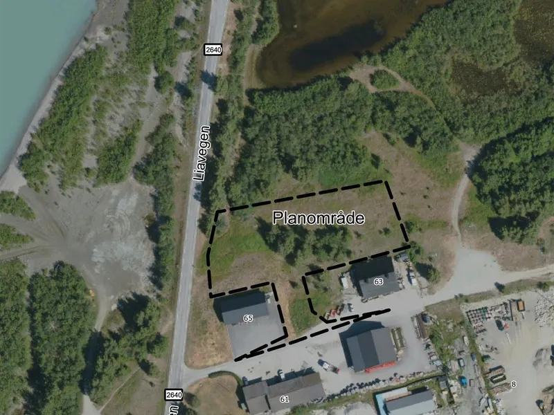 Flybilete over planområdet på Gjeisarøye - Klikk for stort bilde