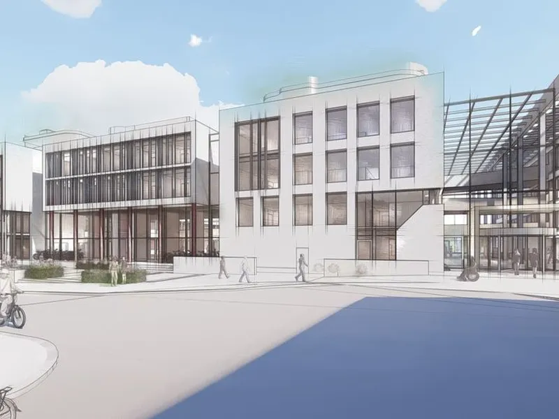 Kommunegården i Sandvika skal rehabiliteres til et åpent og tilgjengelig BREEAM-sertifisert bygg på ca. 35 000 kvm.Illustrasjon: Pilot arkitekter.