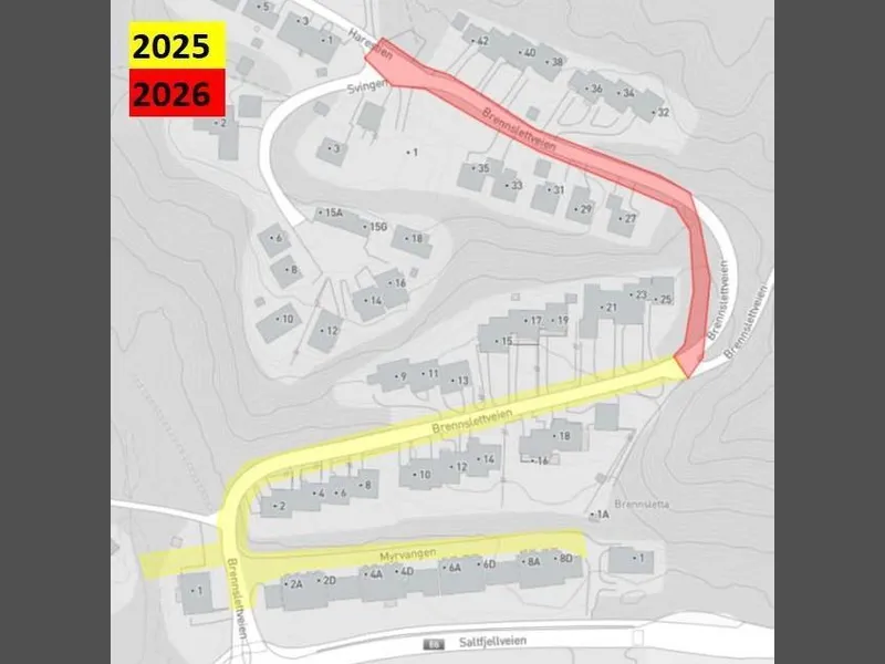 kart som viser fremdriften i anleggsarbeider på selfors - Klikk for stort bilde