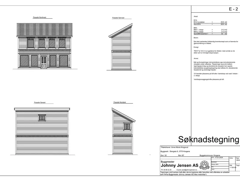 Fasade fra byggesøknad