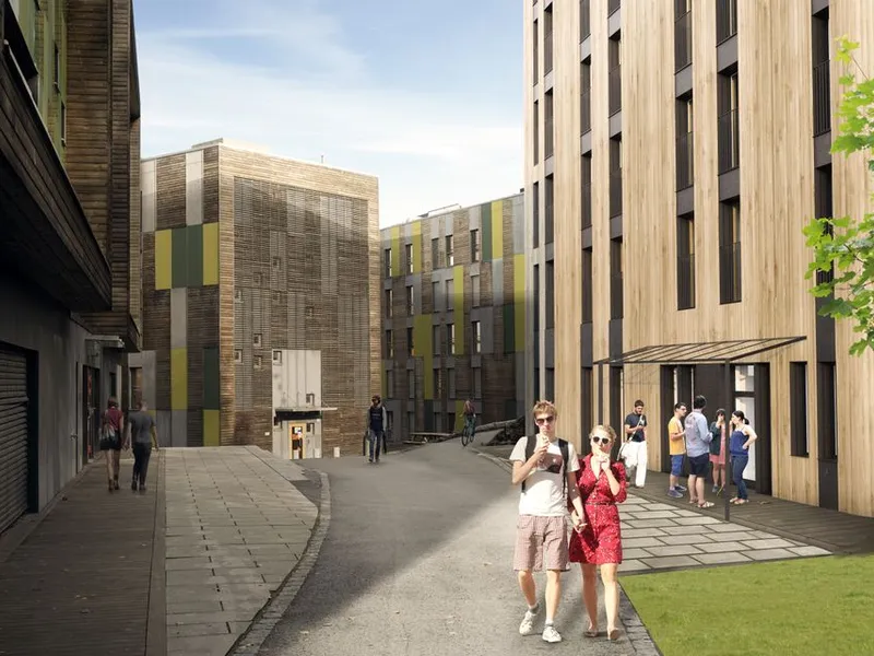 AF skal bygge nye studentboliger i massiv tre på Remmen i Halden. Ill. Stenseth Grimsrud Arkitekter.