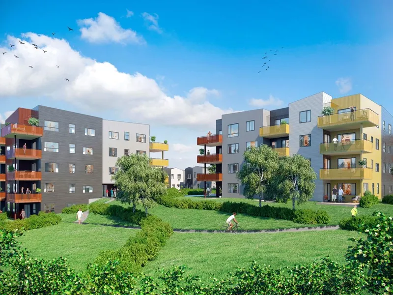 Reppetoppen byggetrinn fire består av en kombinasjon av leiligheter i blokk og rekkehus, totalt 56 boenheter. Ill.: 3D Norge.