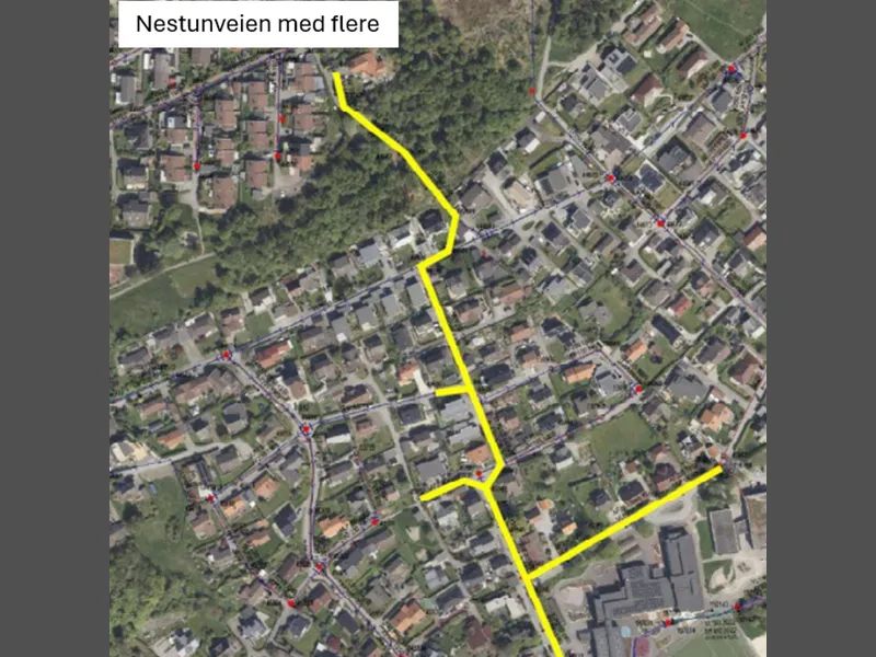 Oversiktsbilde av Tasta med avmerking av Nestunveien.