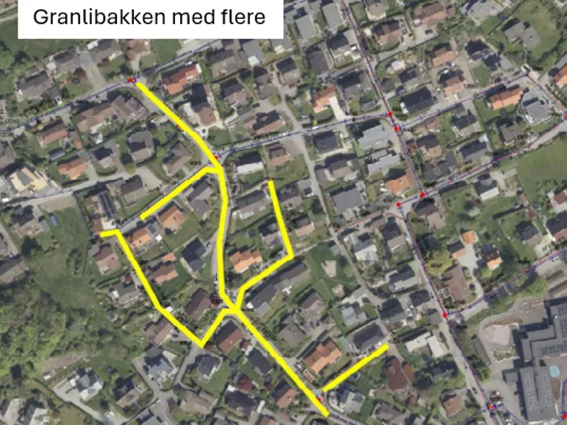 Oversiktskart over Tasta med avmerking av Granlibakken