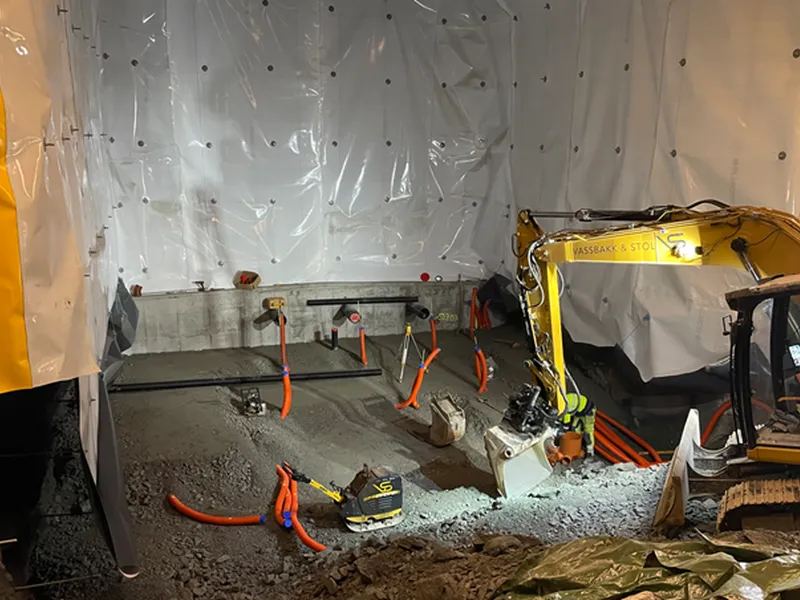 Bildet viser tilrettelegging for pumpearrangement i pumpestasjon. - Klikk for stort bilete