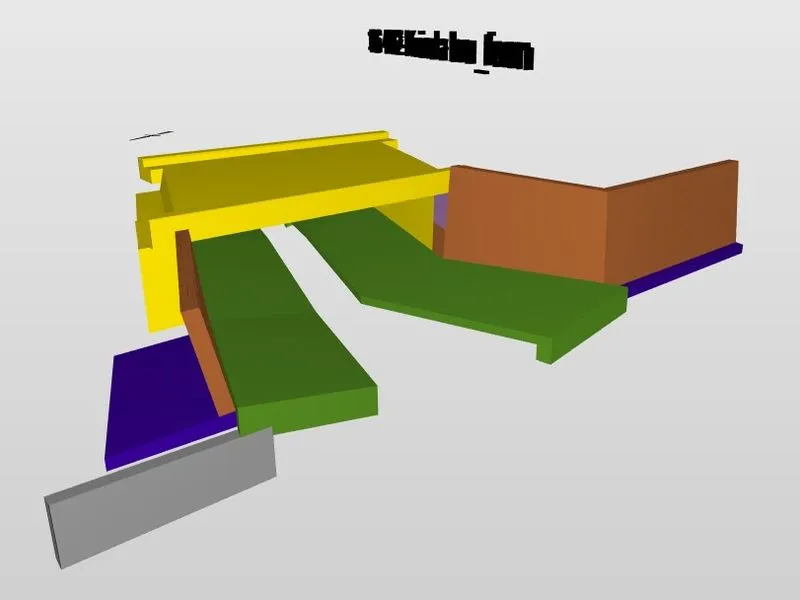 Modell som viser at alt utenom betongelementer markert med gult er «nytt» for rv. 7 brua. Modell: Statens vegvesen.