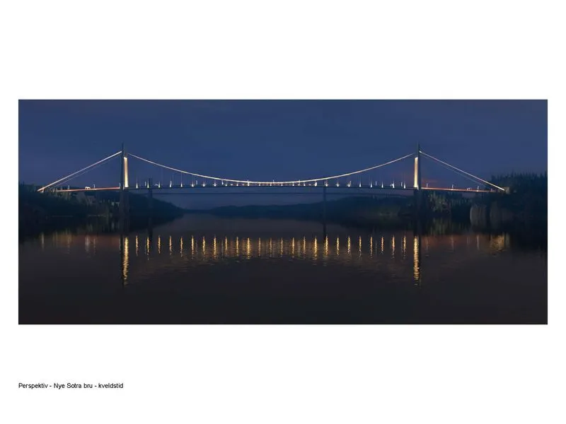 Ny Sotrabru - kveldstid. Illustrasjon: Sotra Link