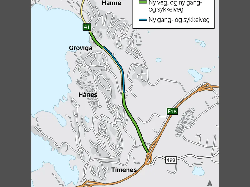 Illustrasjon over det som skal utbedres/bygges. Illustrasjon: Visuell kommunikasjon/Statens vegvesen