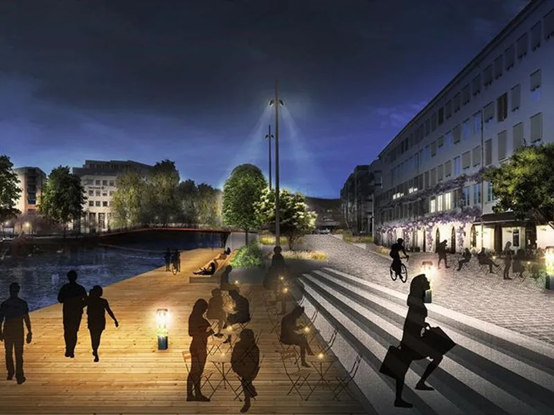 BetonmastHæhre-selskapet Steen & Lund AS bygger ny elvepromenade gjennom Sandvika sentrum. Ill. Dronninga Landskap