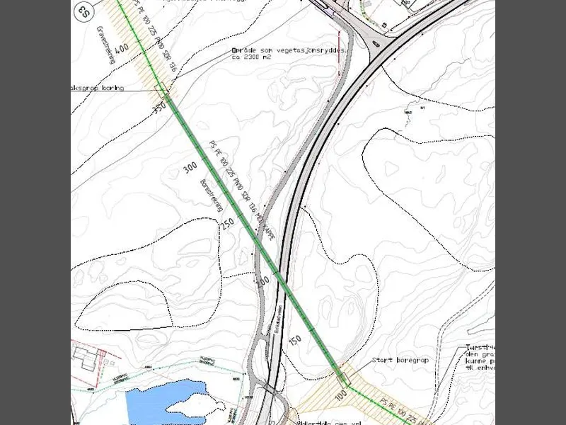 Kartillustrasjon Område for skogrydding i forbindelse med ny spillvannsledning våren 2026