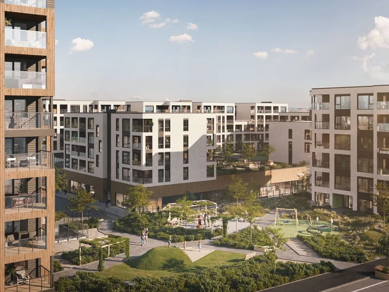 Slik skal Saupstad Torg bli. Illustrasjon: Rett Hjem Arkitekter