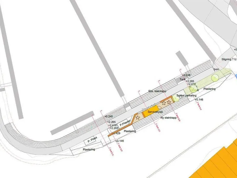 Bilete av landskapsplanen for austsida av moloen i Volda sentrum - Klikk for stort bilete