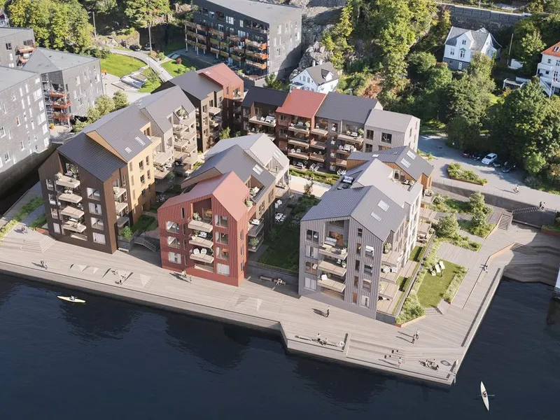 Prosjektet Sjøbodene består av fem punkthus ved sjøkanten i Sandviken i Bergen, med bodareal under to av dem. LAB Entreprenør har fått oppdraget.