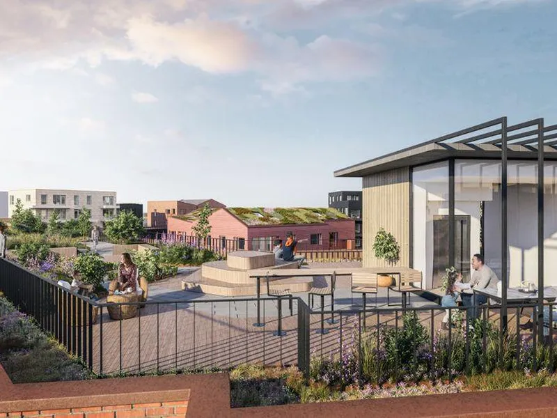 Det bygges en stor felles takterrasse med utekjøkken og egne urtehager.