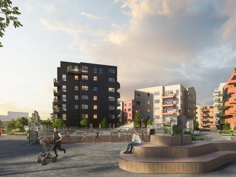 Skårerløkka ligger rett ved siden av Triaden Storsenter og Thon Hotel Triaden.