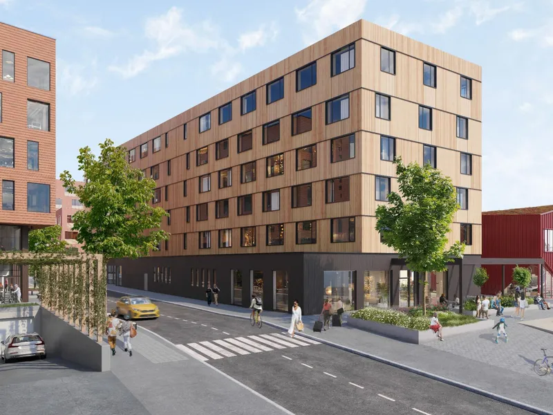 Slik vil det nye Comfort Hotel Skien Brygge se ut. Illustrasjon: A-lab Arkitekter.