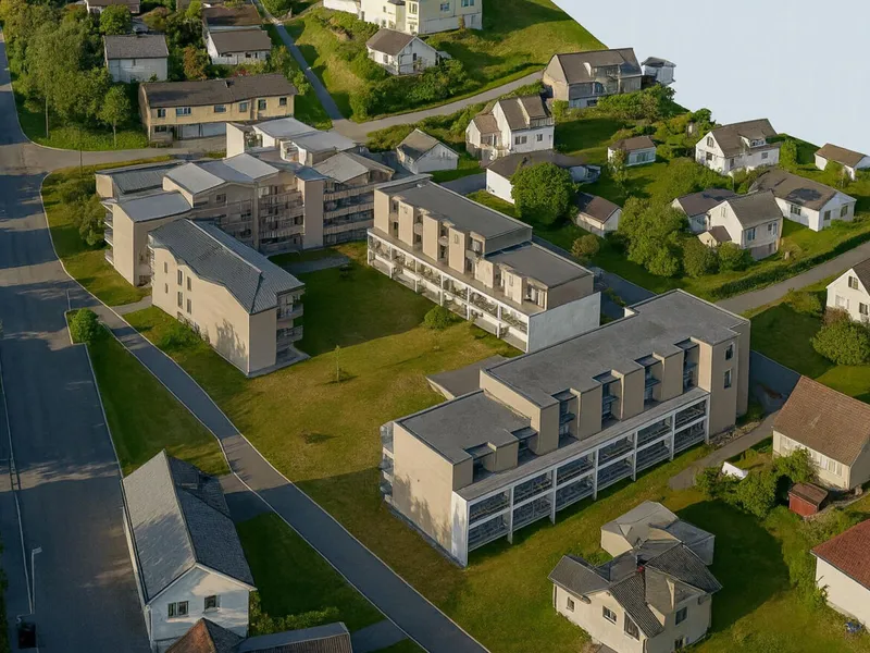 Prosjektet Skrivergården skal utvikles som et nytt nabolag på Nanset i Larvik. Illustrasjon: Betonmast.