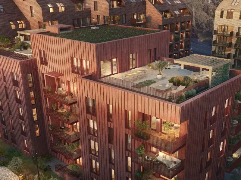 Blokken Eng i Poulssons Kvarter har 41 leiligheter. Illustrasjon: Spor arkitekter.