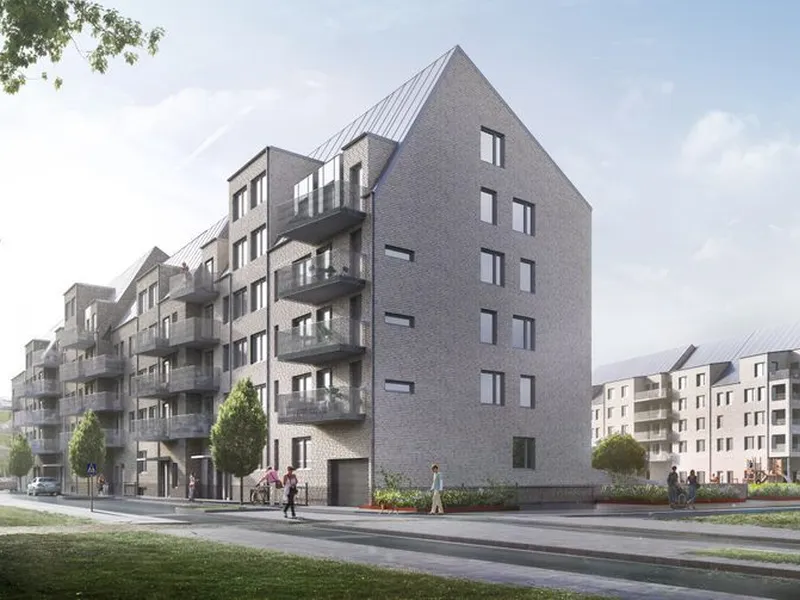 HMB bygger 75 leiligheter i Örebro på oppdrag av ÖBO. Illustrasjon: White