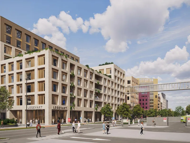 Høyt, nytt og moderne bygg (illustrasjon)