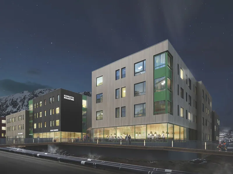 Illustrasjon av den nye blokka i Longyearbyen