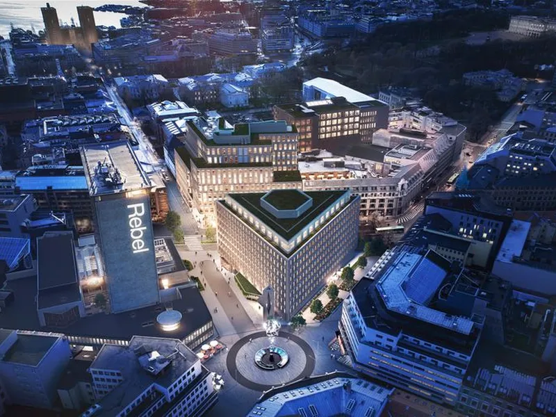 Tullin kvartalet. Rebel (Universitetsgata 2) ses sammen med St. Olavs plass 5 - render av 3destate.no