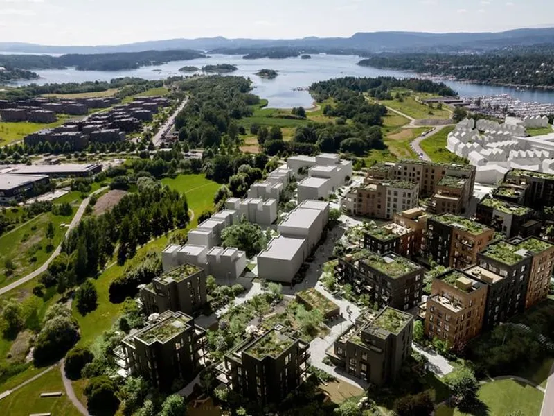 Oversiktsbilde fra prosjektområdet på Storøykilen, Fornebu