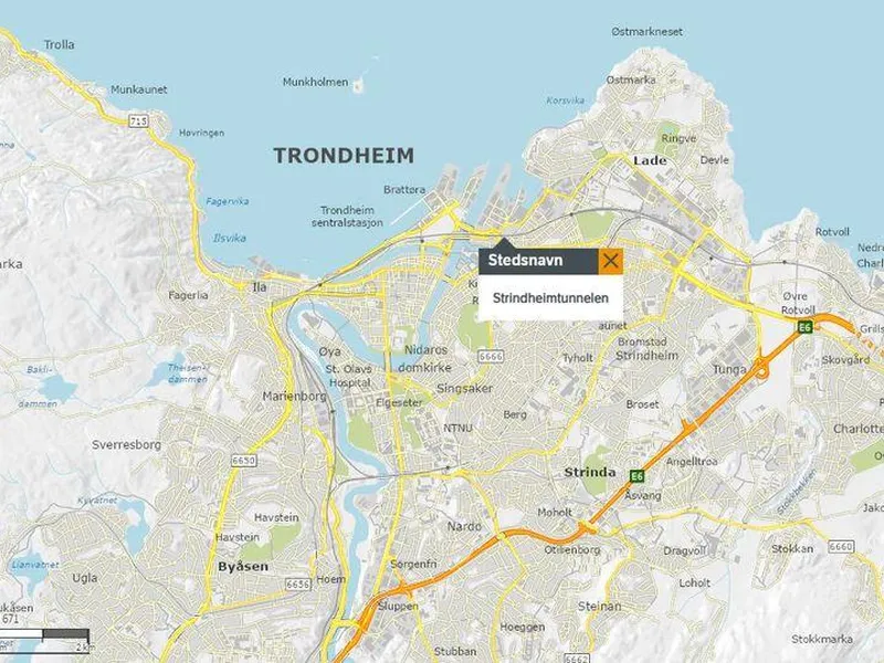 Kartplassering av Strindheimtunnelen.