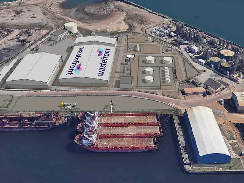 Illustrasjon av gjenvinningsanlegget i Sunderland i Storbritannia som skal være i kommersiell drift i 2024 (Bilde: Wastefront)