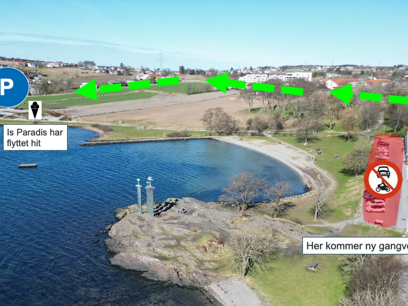 kar som viser hvor biler og sykler kan parkere ved Møllebukta - Klikk for stort bilde