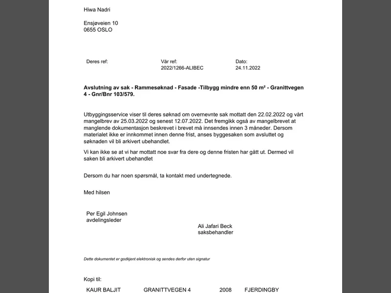 Fasade fra byggesøknad