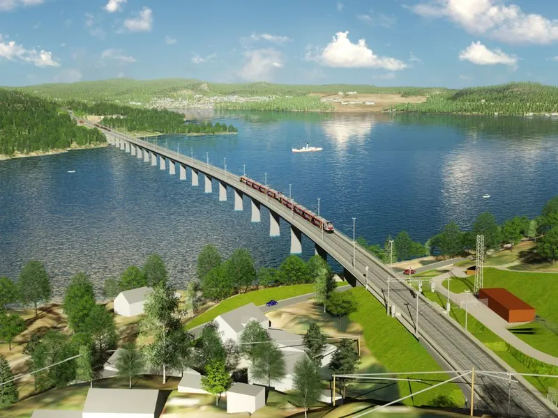 Tangenvika bru blir Norges lengste jernbanebru med sine 1070 meter. Illustrasjon: Bane NOR