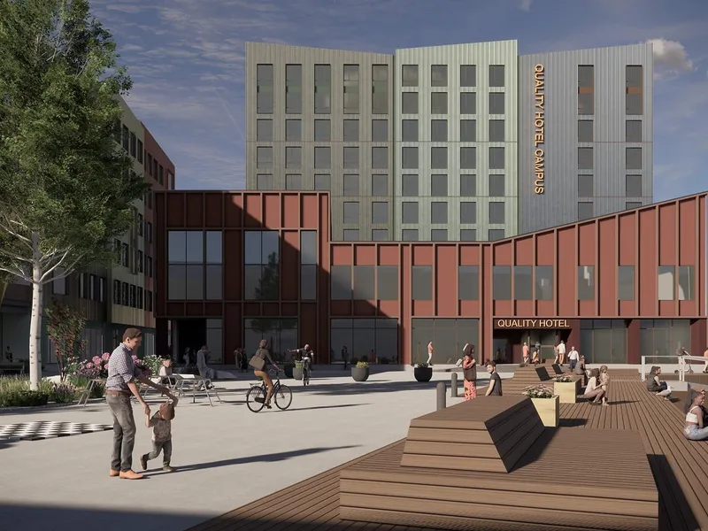 Illustrasjon av det nye hotellbygget.