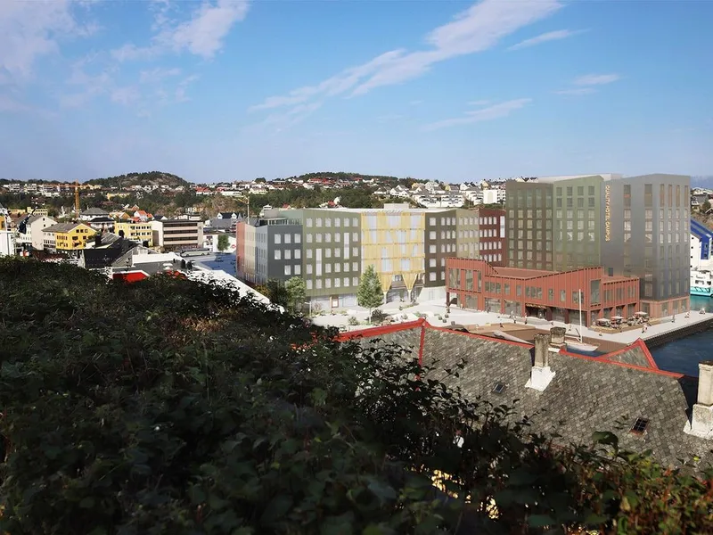 Illustrasjon av nybygget sett fra avstand.