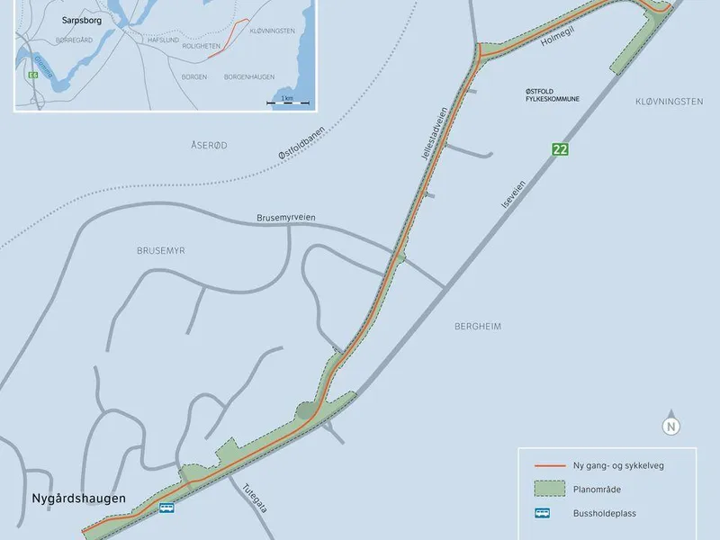 Den nye gang- og sykkelvegen skal bygges langs Iseveien, fra busstoppet ved Nygårdshaugen til innkjøringen ved Holmegil.