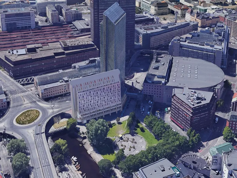 Slik skal etter planen utbyggingen av Radisson Blu Plaza bli. Illustrasjon: Halvorsen & Reine AS