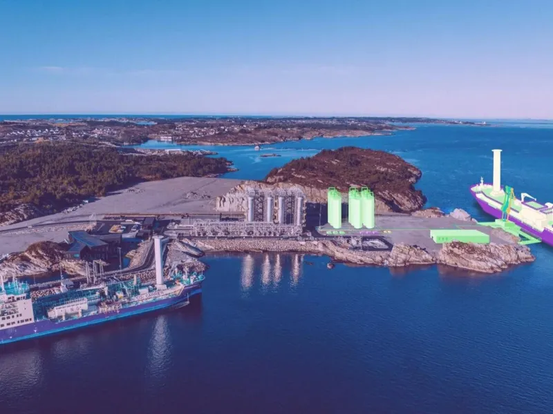 Skanska skal utføre grunn– og byggearbeider til et nytt prosessanlegg i den andre fasen av transport og –lagringsprosjektet Northern Lights. Ill. Equinor / Aker Solutions.