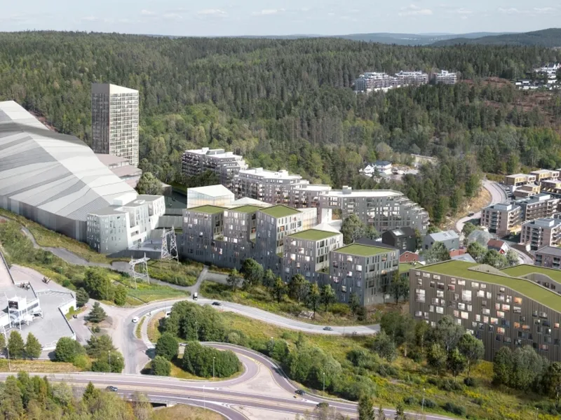 SNØ: Thon Hotel Snø skal åpne i 2021, mens alpinanlegget Snø åpner i januar 2020. llustrasjon: Hille Melbye Arkitekter AS.